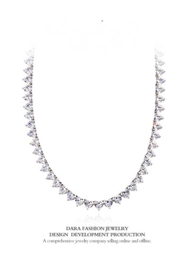 s925银心形白色高碳钻项链超闪奢华时尚大气欧美风锁骨链颈链