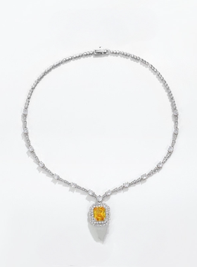 黄色项链耳环戒指三件套 时尚气质轻奢超闪合成立方氧化锆套装