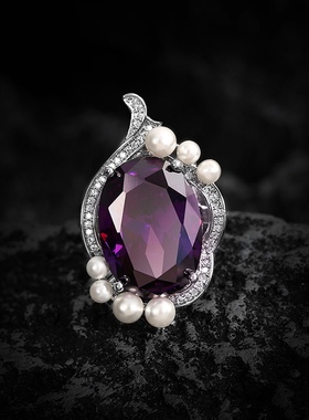 紫色戒指项链耳环三件套彩宝