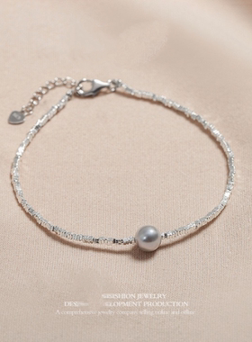 925银海水珍珠真多麻项链手饰戒指三件套时尚高级感网红碎银几两