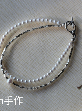 S925银手链女小众设计碎银子珍珠双层叠戴气质手工手链2025新款