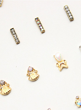 羽毛金属镂空菱形珍珠立体指甲钻