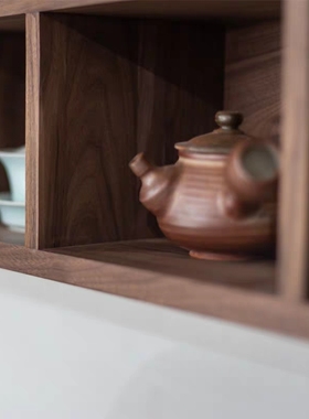 黑胡桃木格子架墙面置物架茶家具