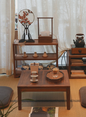 榻榻米新中式风小炕桌黑胡桃木