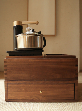 新中式黑胡桃木茶水车榻榻米茶室烧水柜实木移动便携烧水壶