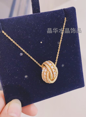 女时尚金色项链双环转运珠锁骨链