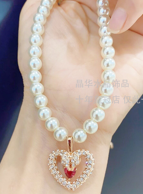奥地利水晶珍珠项链女爱心项链