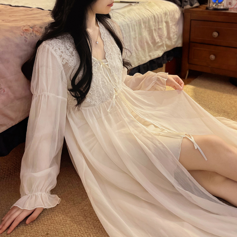 BIEN法式结婚晨袍女新娘性感冰丝绸睡裙高级感睡袍春秋季睡衣凉感 - 图1