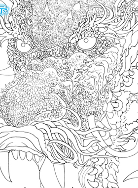 工笔画白描底稿龙动物直接上色