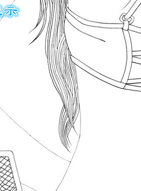 工笔画白描底稿现代人物少女条幅