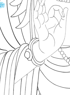 工笔画白描底稿直接上色敦煌壁画