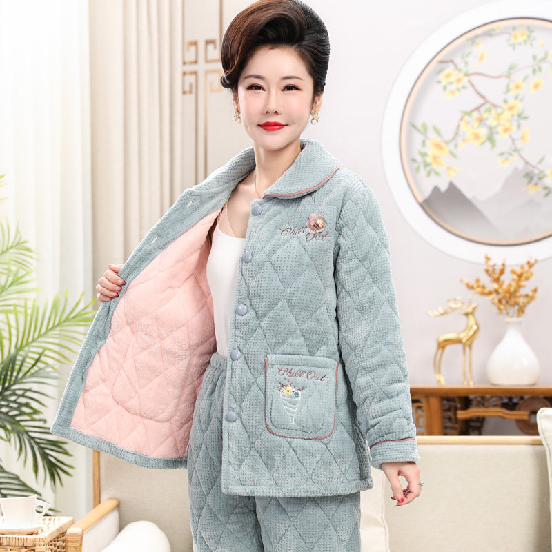 妈妈睡衣女款冬季加厚加绒珊瑚绒夹棉中老年大码保暖家居服秋冬款,淘宝优惠券,粉丝福利购,淘宝优惠卷