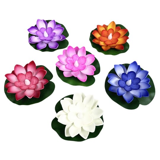 LED浮水感应莲花荷花灯 七彩防水小夜灯泳池水池装饰活动许愿河灯