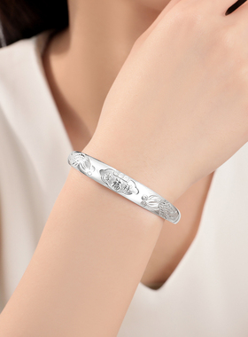 银手镯女9999纯银妈妈款吉祥福