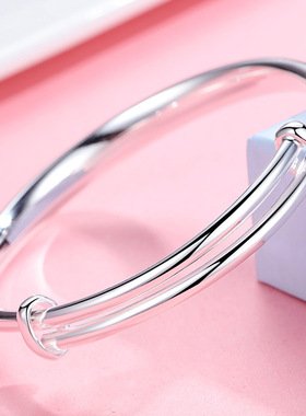 银手镯9999纯银女光面推拉镯子