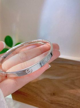 银手镯女9999纯银实心足银镯子简约百搭手环送女友妈妈生日礼物