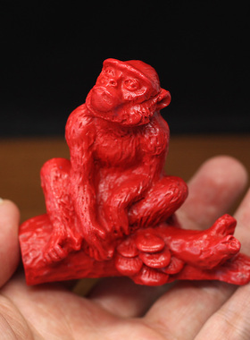 朱砂申子辰三合局鼠龙猴属相摆件