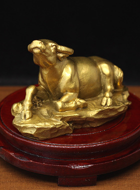 纯铜十二生肖牛大水牛卧牛摆件黄铜家居客厅玄关电视柜摆设装饰品