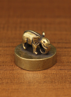 中式复古实心纯铜圆形小象印章