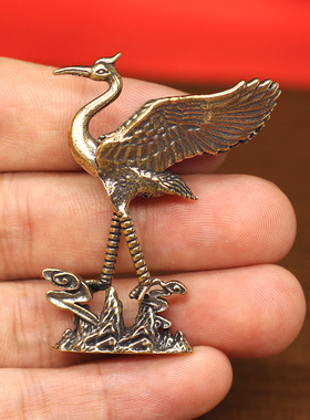 复古风实心纯铜仙鹤迷你小摆件