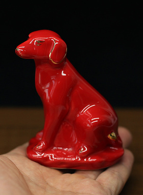 红色陶瓷12地支生肖虎马狗三合局摆件寅午戌三合贵人办公室装饰品