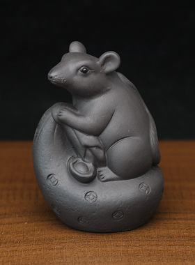 陶瓷紫砂申子辰三合贵人生肖摆件