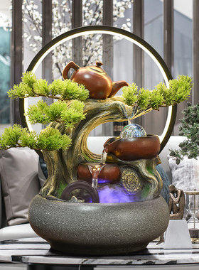 假山流水生财摆件循环水景