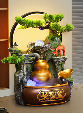 假山流水招财风水轮葫芦摆件