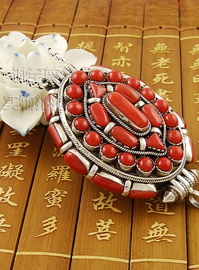 纯手工镶宝石纯银嘎乌盒吊坠