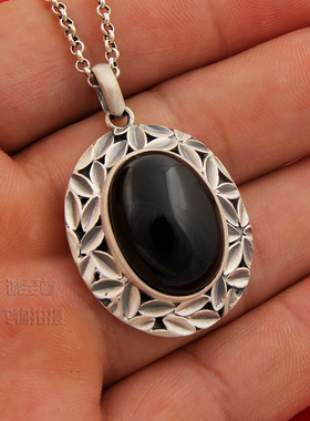 复古民族风黑玛瑙项链纯银吊坠女项链时尚饰品纯银吊坠包邮
