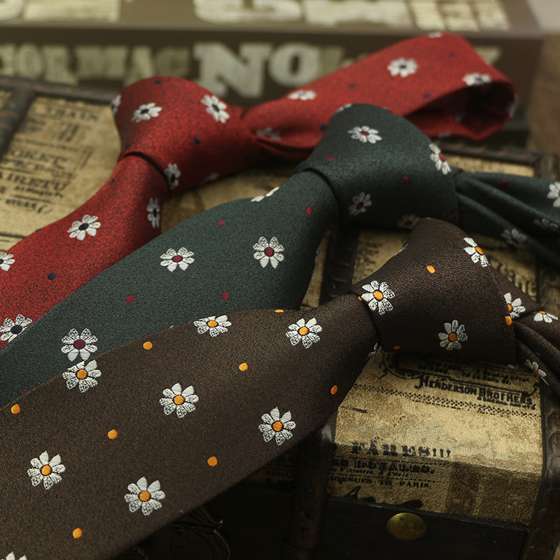 领带男复古花纹英伦7CM正装职业商务休闲手打咖色墨绿暗红小雏菊,淘宝优惠券,粉丝福利购,淘宝优惠卷