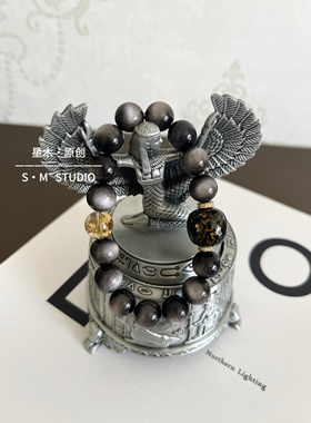 星木原创｜天然7A黑曜石银曜石双猫眼手串男女情侣款手链饰品礼物