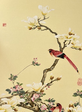 纯手绘国画花鸟装饰画客厅卧室挂画家居摆画尺寸66x33cm不带框