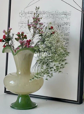 HEDU法式中古风芬顿奶油风南瓜手工玻璃桌面透明水养插花瓶装饰品