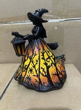 HEDU跨境万圣节女巫灯Halloween Witch Lamp家居桌面装饰树脂摆件