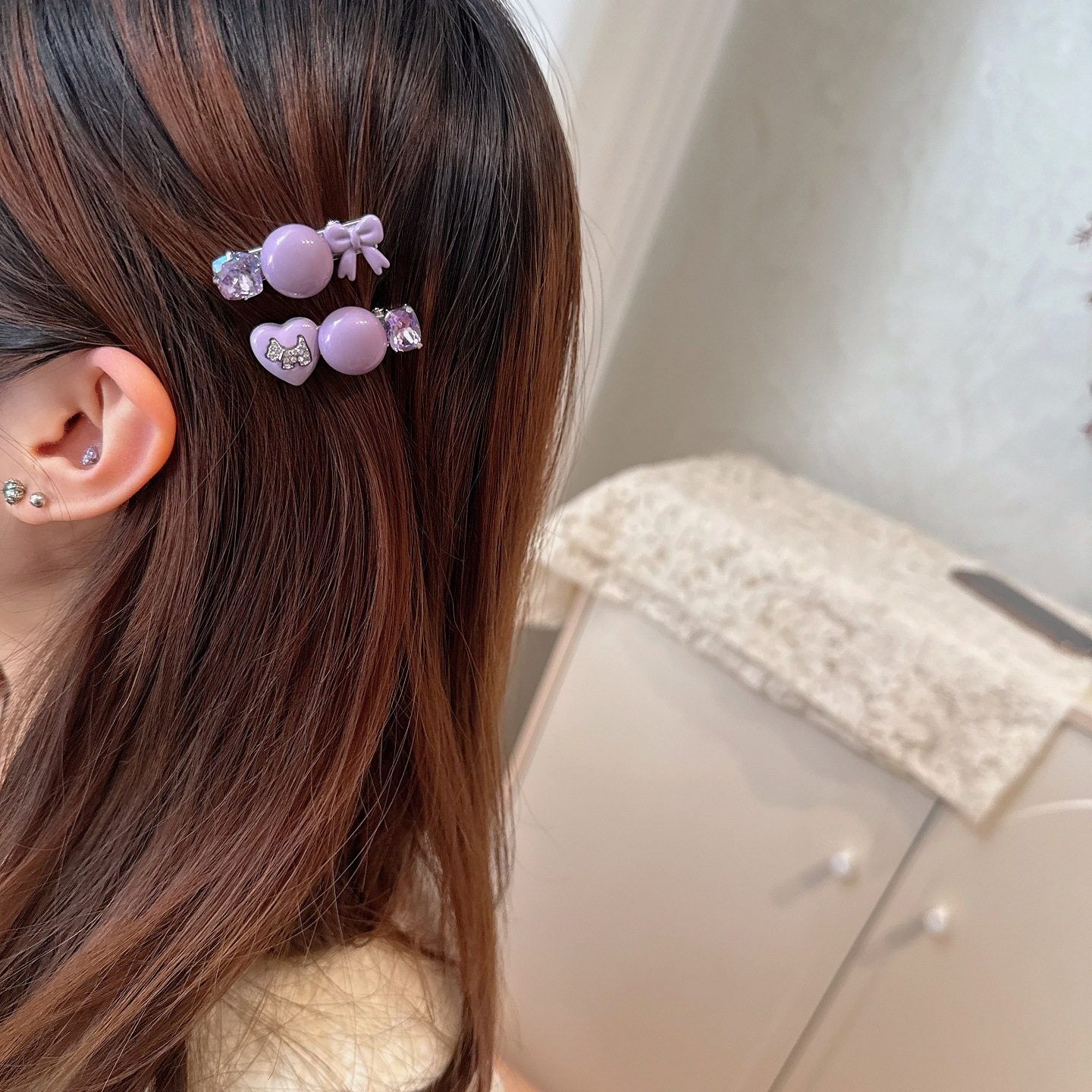 甜美温柔紫色系蝴蝶结水钻对夹少女可爱水钻狗狗发夹碎发刘海夹子,淘宝优惠券,粉丝福利购,淘宝优惠卷