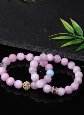 天然5A紫锂辉白水晶手串显肤白