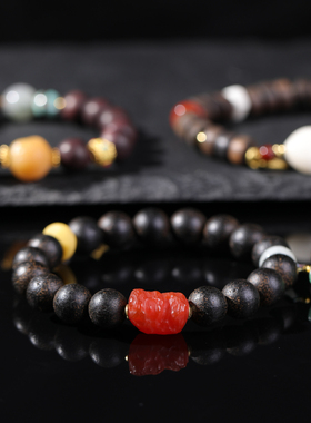 沉香木随形佛珠手串男女款复古文艺单圈文玩手链简约大气精品手饰