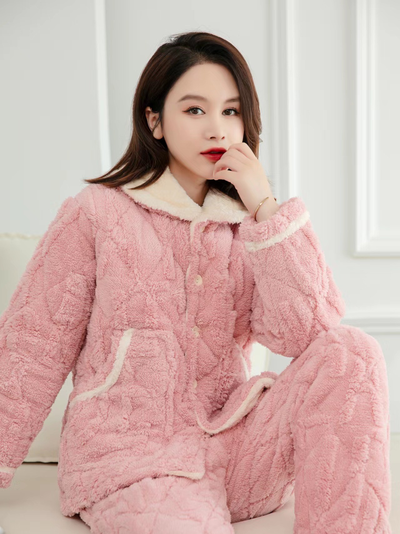 冬女士睡衣法兰绒甜美可外穿保暖家居服三层夹棉加厚加绒棉袄纯色,淘宝优惠券,粉丝福利购,淘宝优惠卷