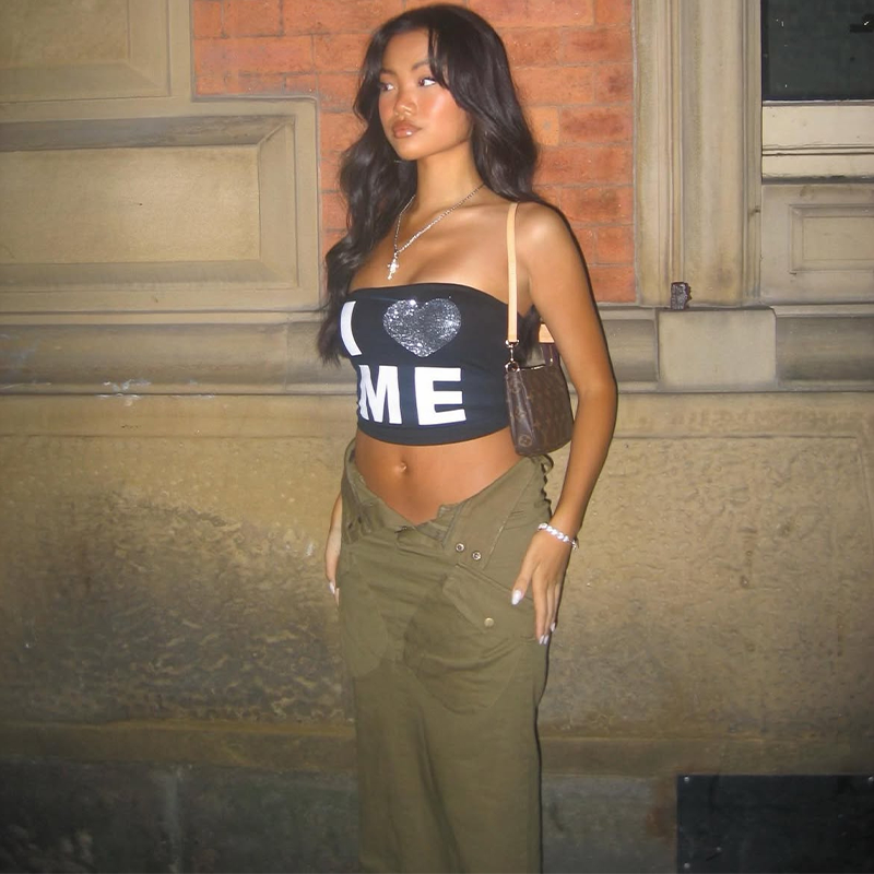 gagaopt甜辣风字母印花烫钻抹胸背心女夏季显瘦休闲街拍短上衣ins,淘宝优惠券,粉丝福利购,淘宝优惠卷