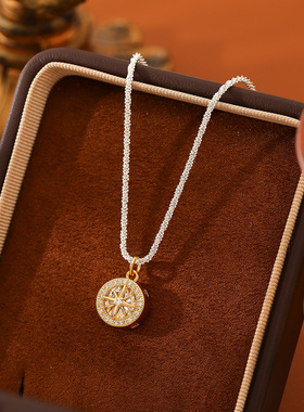 八芒星吊坠项链镀18K真金锁骨链轻奢高级感镶钻锆石耳环耳钉饰品