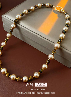 珍珠款撞色串珠卡扣项链复古轻奢高级感毛衣链秋冬法式小众项饰女