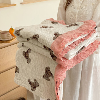 ຜ້າຫົ່ມແບບເກົາຫຼີຝ້າຍສີ່ຊັ້ນ gauze summer soft towel quilt sofa blanket air conditioning blanket pure cotton nap blanket summer quilt