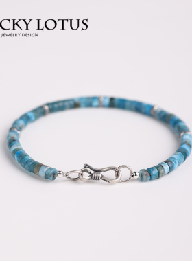 天然蓝磷灰桶珠男女手链银扣