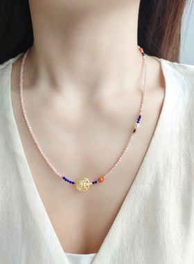 LUCKYLOTUS珠宝首饰原创手作天然粉澳宝国风项链三圈手链粉黛佳人