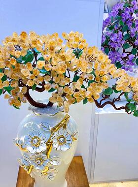 乔迁开业玄关天然黄水晶招财树