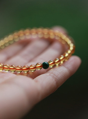 见墨天然黄水晶孔雀石素款手串