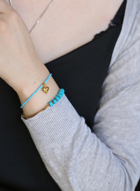 梵高伊朗原矿石绿松九月生辰手链