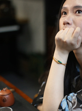 孔雀石路路通孔雀石手链9k金手镯