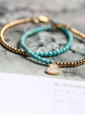 湖北绿松石9k金白贝葫芦吊坠细